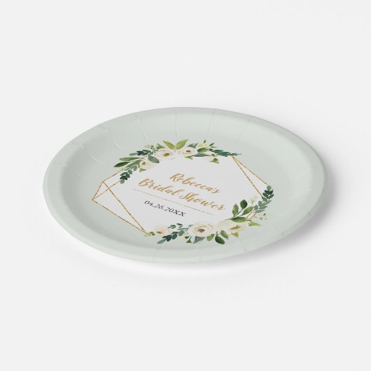 金ゴールドホイルの一見の幾何学的なフレームおよび花のパーティー ペーパープレート (アングル)