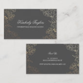 金ゴールドホイルの効果のヴィンテージの花の灰色のエレガントな上品 名刺 (正面/裏面)