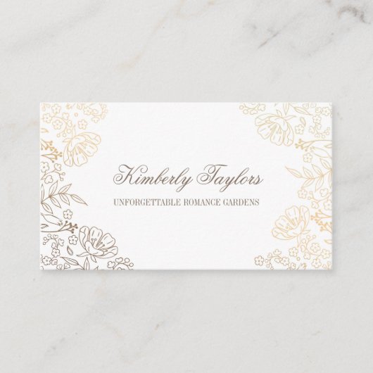 金ゴールドホイルの効果のヴィンテージの花の白いエレガント 名刺 (正面)