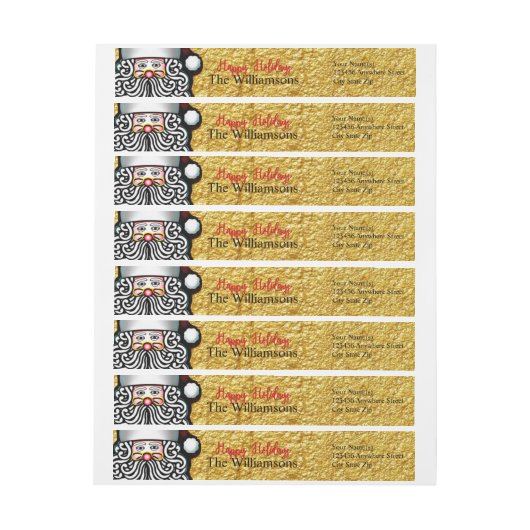 金ゴールドホイルの幸せな休日のサンタの粗かった住所 ラップアラウンドラベル (シート)