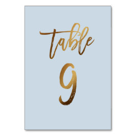 金ゴールドホイルの挨りだらけの青い結婚式のテーブル数 テーブルナンバー