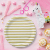 金ゴールドホイルの白のストライプパターン ペーパープレート (パーティー)