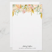 金ゴールドホイルの群葉の文房具が付いているモモの花 便箋 (正面/裏面)