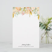 金ゴールドホイルの群葉の文房具が付いているモモの花 便箋 (スタンド正面)