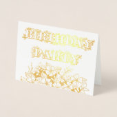 金ゴールドホイルの花の誕生日のパーティの招待状の写真 箔カード (正面)