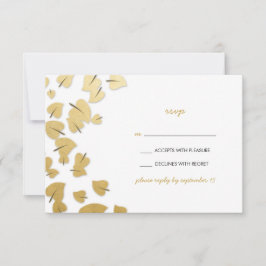 金ゴールドホイルの落ちる葉RSVPカード 出欠カード