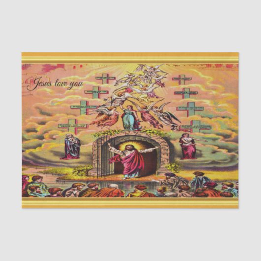 金ゴールドホイルの質およびイエス・キリストが付いている天国のゲート 薄葉紙 (正面)