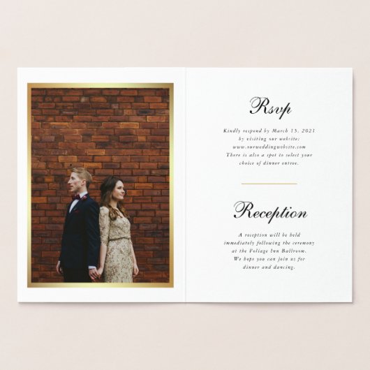 金ゴールドホイルを持つエレガントな写真の結婚式招待状 箔カード (内部)