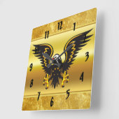 金ゴールドホイルを持つ続きこま漫画の黒および金ゴールドのワシ スクエア壁時計 (傾斜)