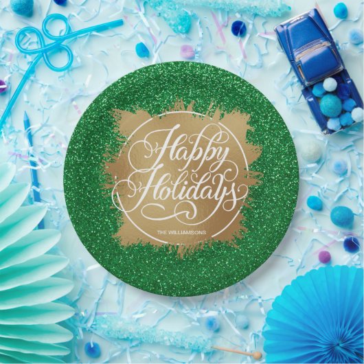金ゴールドホイルフェイクホリデークリスマスグリーングリッター ペーパープレート (パーティー)