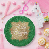 金ゴールドホイルフェイクホリデークリスマスグリーングリッター ペーパープレート (パーティー)