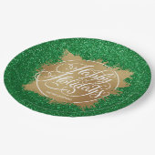 金ゴールドホイルフェイクホリデークリスマスグリーングリッター ペーパープレート (アングル)