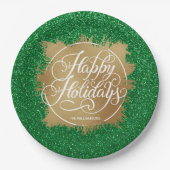 金ゴールドホイルフェイクホリデークリスマスグリーングリッター ペーパープレート (正面)