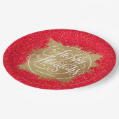 金ゴールドホイルフェイクホリデークリスマスレッドグリッター ペーパープレート (アングル)