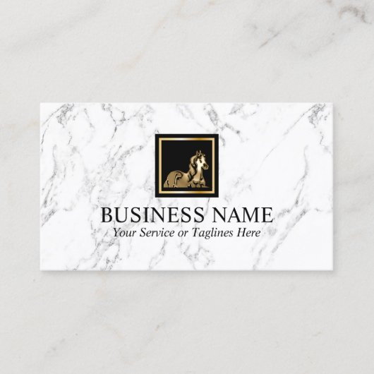 金ゴールドホウマ科のースポニーロゴ白モダン大理石 名刺 (正面)