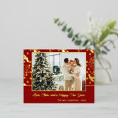 金ゴールドホリカスタムーベリー葉ズ雪片パターン 箔シーズンポストカード (立ち正面)