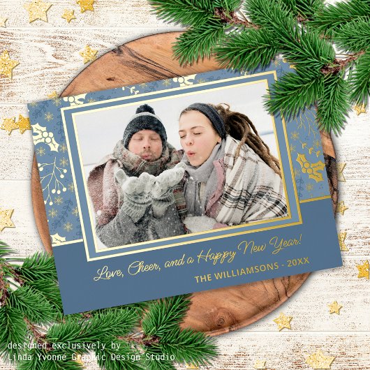 金ゴールドホリカスタムーベリー葉ズ雪片パターン 箔シーズンポストカード