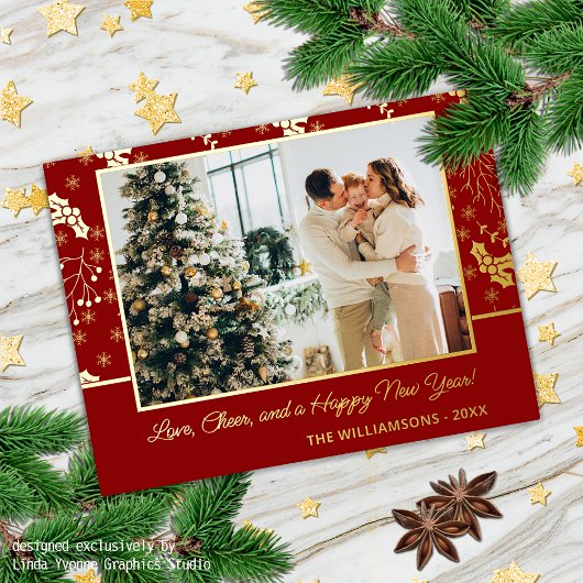 金ゴールドホリカスタムーベリー葉ズ雪片パターン 箔シーズンポストカード