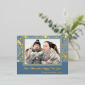 金ゴールドホリカスタムーベリー葉ズ雪片パターン 箔シーズンポストカード (立ち正面)