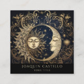 金ゴールドホリスティックサンムーンブラック スクエア名刺 (正面)