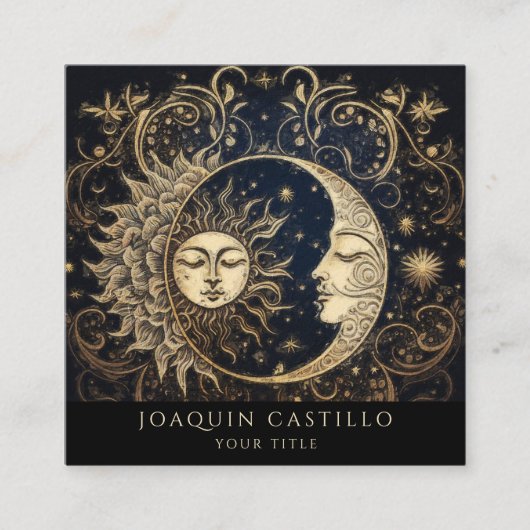 金ゴールドホリスティックサンムーンブラック スクエア名刺 (正面)