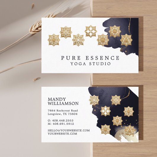 金ゴールドホリスティックチャクラエネルギーポイントダークインクヨガ 名刺