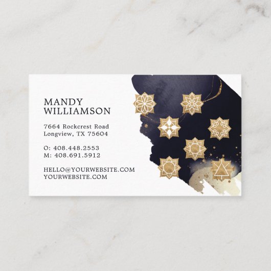 金ゴールドホリスティックチャクラエネルギーポイントダークインクヨガ 名刺 (裏面)