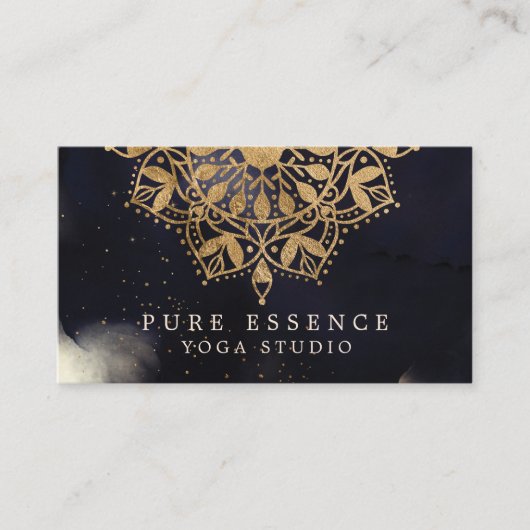 金ゴールドホリスティックマンダラロータスダークインクヨガ 名刺 (正面)