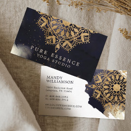 金ゴールドホリスティックマンダラロータスダークインクヨガ 名刺