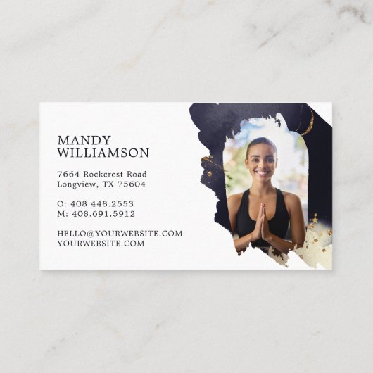 金ゴールドホリスティック天蓮暗墨ヨガ写真 名刺 (裏面)