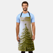 金ゴールドホリデークリスマスツリーエプロン エプロン (着用した状態)