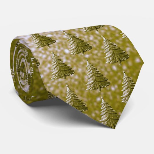 金ゴールドホリデークリスマスツリーネックタイ ネクタイ (ロール)