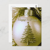 金ゴールドホリデークリスマスボールはがき ポストカード (正面/裏面)