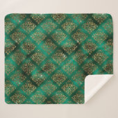 金ゴールドホリデークリスマスメタリックダマスクエレガント シェルパブランケット (正面(横))