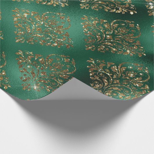 金ゴールドホリデークリスマスメタリックダマスクエレガント ラッピングペーパー (角)