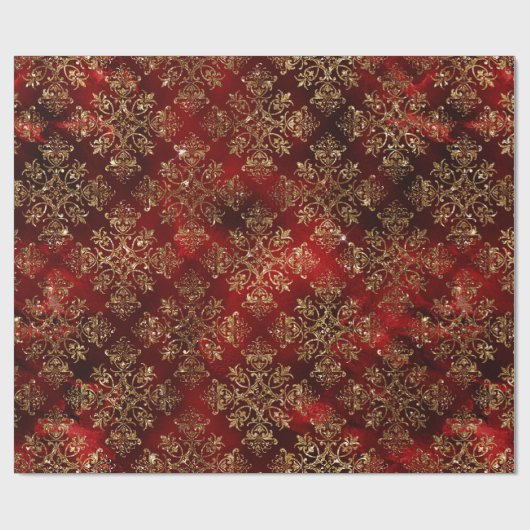 金ゴールドホリデークリスマスメタリックダマスクエレガント ラッピングペーパー (フラット)