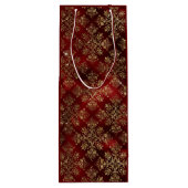 金ゴールドホリデークリスマスメタリックダマスクエレガント ワインギフトバッグ (裏面)