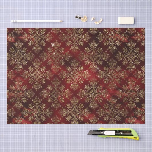 金ゴールドホリデークリスマスメタリックダマスクエレガント 薄葉紙 (クラフト)