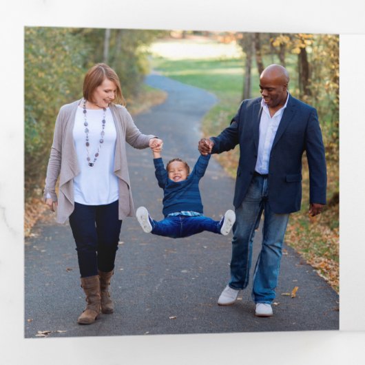 金ゴールドホリデーグリーナリーオンティール（緑がかった色）4写真クリスマス 三つ折りクリスマスカード (内部最初)