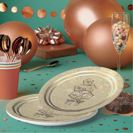 金ゴールドホリデーシーズンヴィベ ペーパープレート (複数)