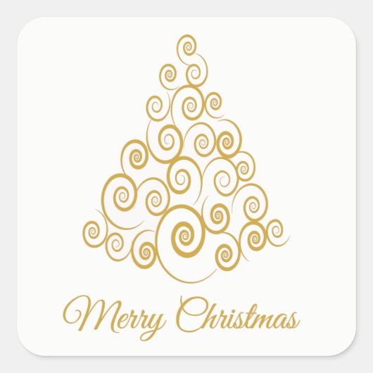 金ゴールドホリデーツリーエレガントクリスマス スクエアシール (正面)