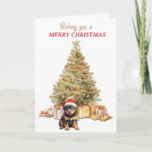 金ゴールドホリデーツリーロットワイラーパピークリスマスカード シーズンカード (正面)