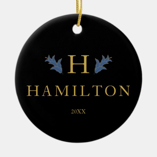 金ゴールドホリデーモノグラムニューライヴフォトオーナメント セラミックオーナメント (正面)