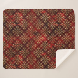 金ゴールドホリデーレッドクリスマスメタリックダマスクエレガント シェルパブランケット