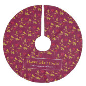 金ゴールドホリーと赤い果実の葉のパタカスタムーン ブラッシュドポリエステルツリースカート (正面)