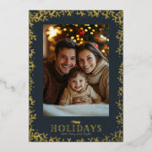 金ゴールドホリーのクリスマスフォト 箔シーズンカード (正面)
