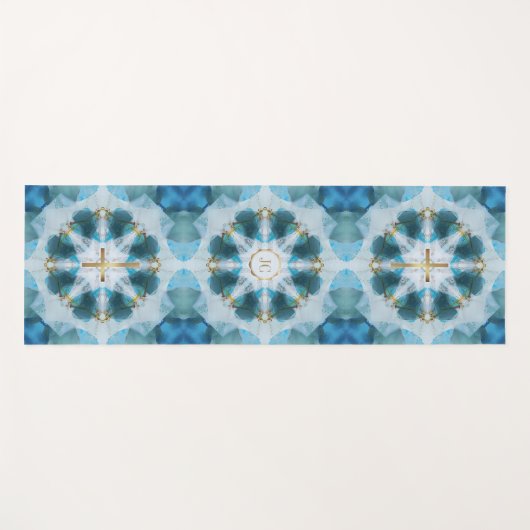 金ゴールドホリークロススポットライトかわいらし、ブルーウォーター色 ヨガマット (正面(横))
