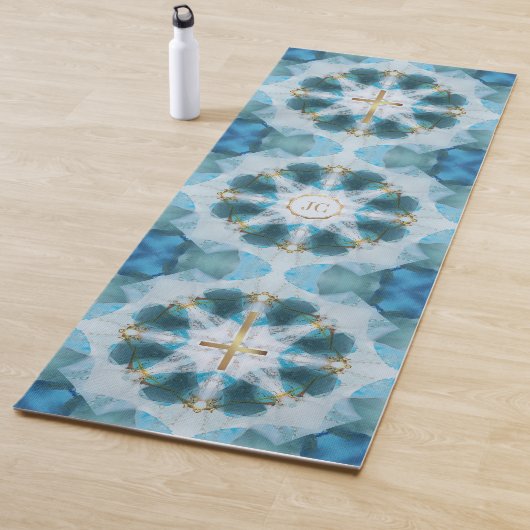 金ゴールドホリークロススポットライトかわいらし、ブルーウォーター色 ヨガマット (インサイチュ)