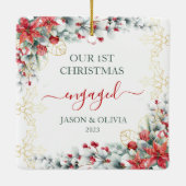 金ゴールドホリーグリーンフローラ1stクリスマス婚約した セラミックオーナメント (裏面)