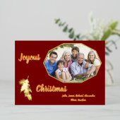 金ゴールドホリーダークレッド喜びクリスマスフォト 箔招待状 (立ち正面)